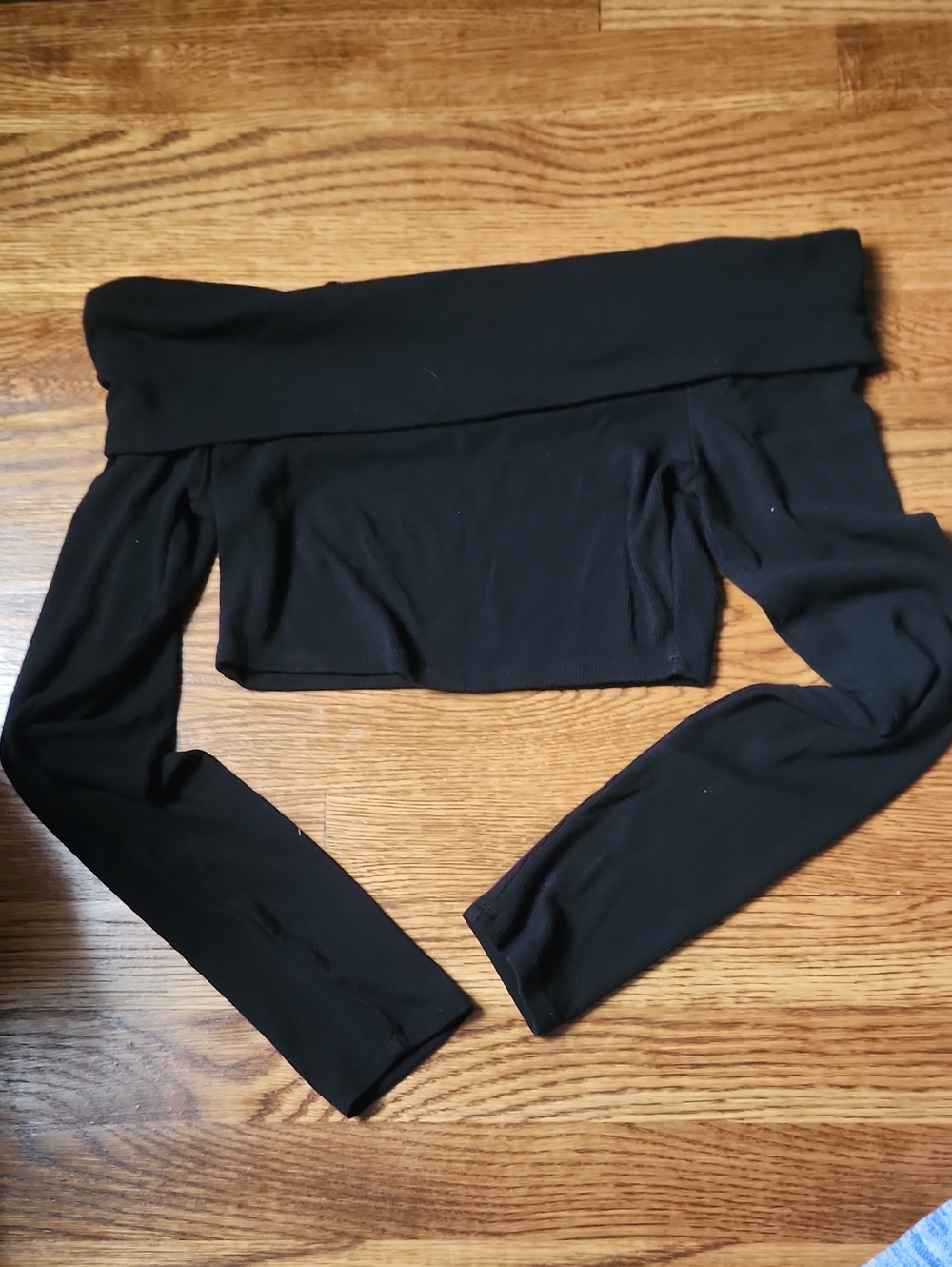 Garage Black Ribbed Off-Shoulder Top